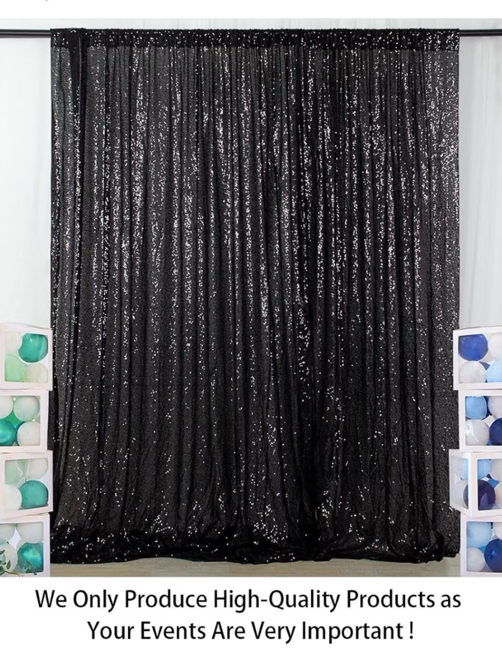 2 pair 4ft x 8ft Black Sequin Backdrop Curtain - Premium Event Drapery